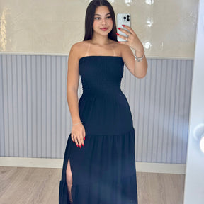 Vestido Longo Lastex Lauren Crepe de Seda