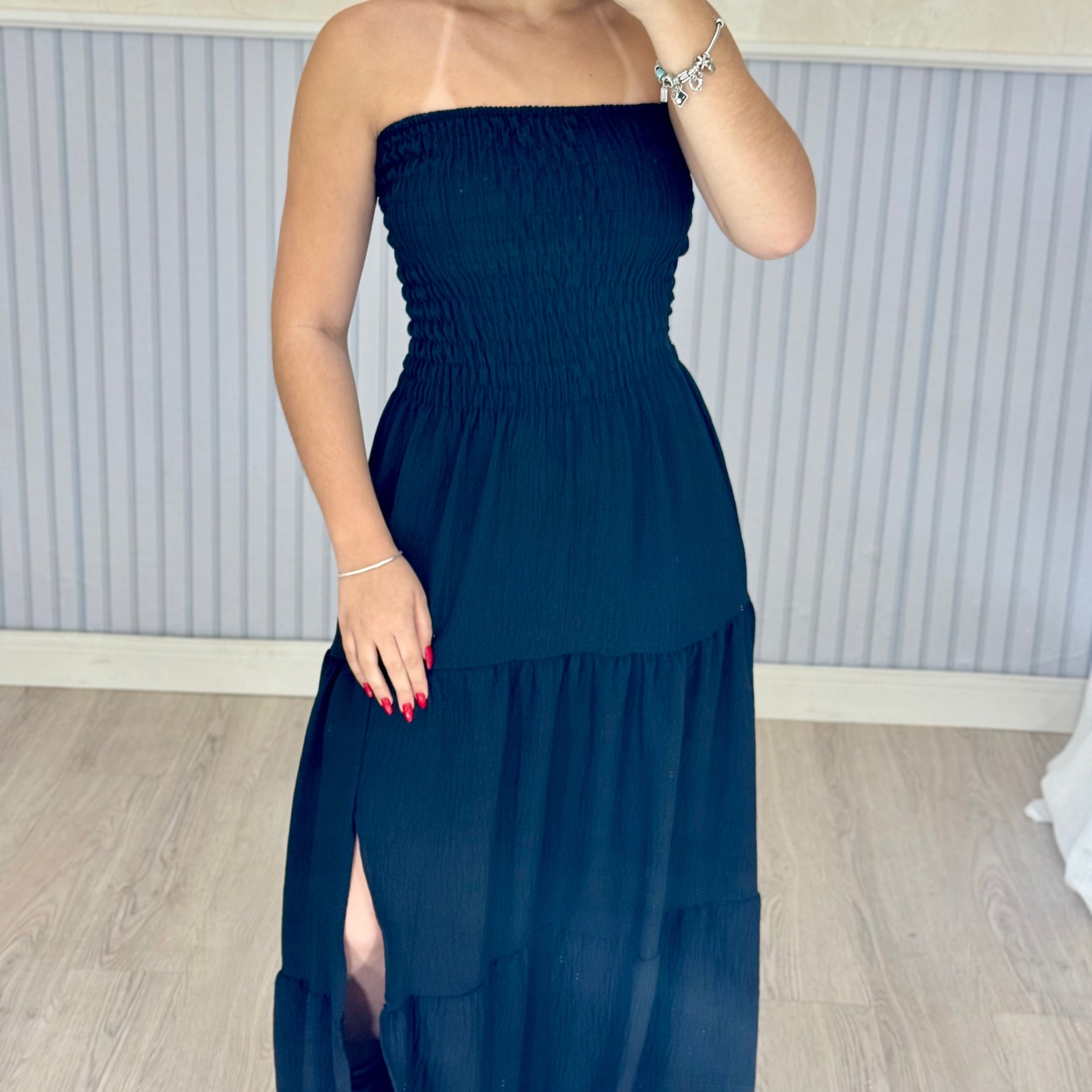 Vestido Longo Lastex Lauren Crepe de Seda