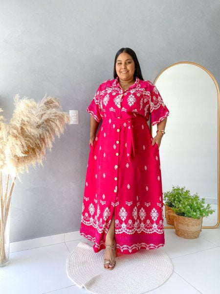 Vestido Chemise Longo na cor Rosa