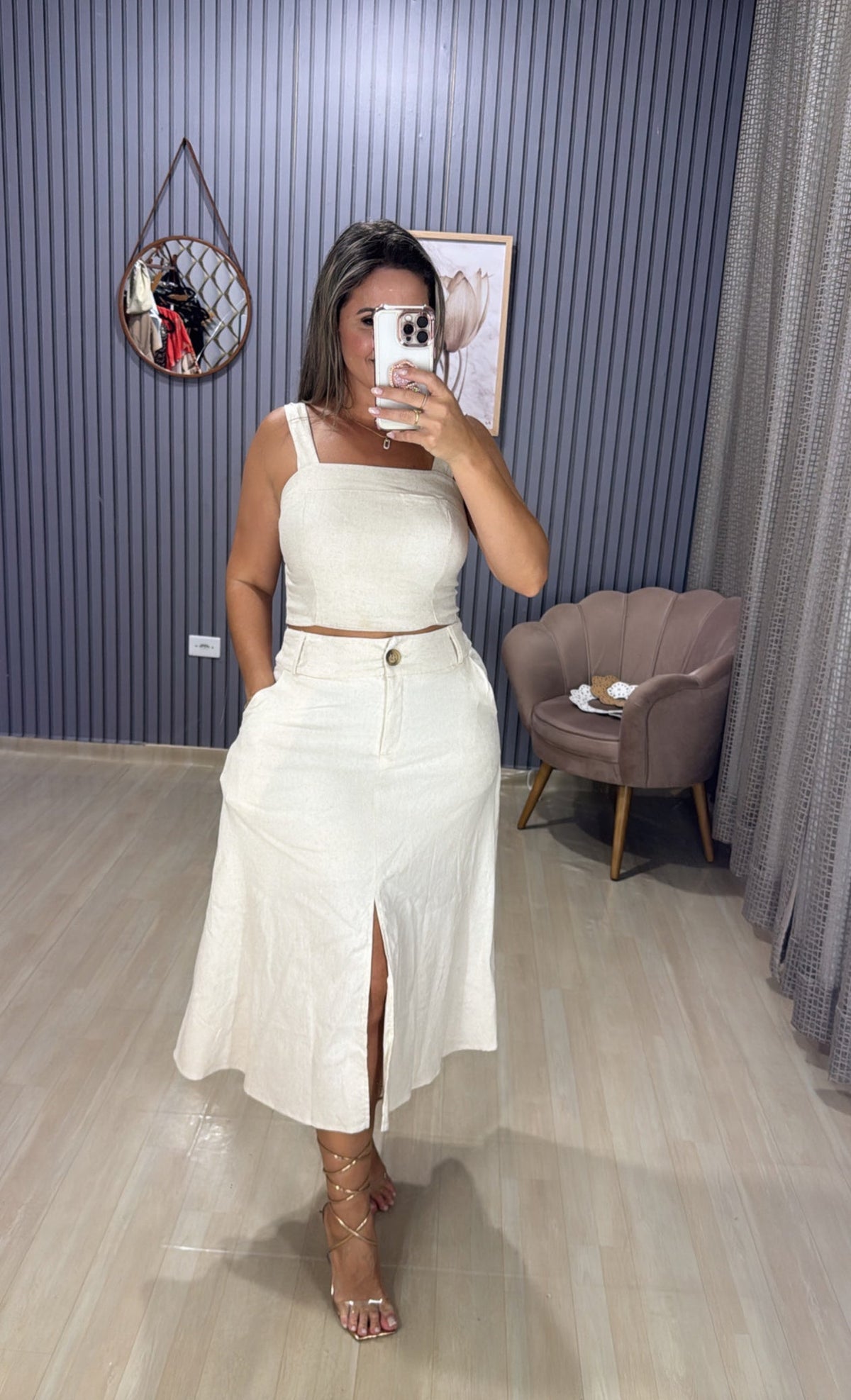 Conjunto Saia Midi Linho