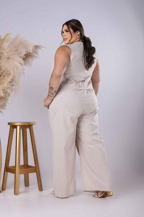 Calça Pantalona de Linho com Pregas