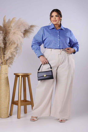 Calça Pantalona de Linho com Pregas