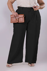 Calça Pantalona de Linho com Pregas Preta