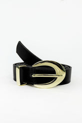 Cinto de Couro Sintético com Fivela Dourada Arredondada