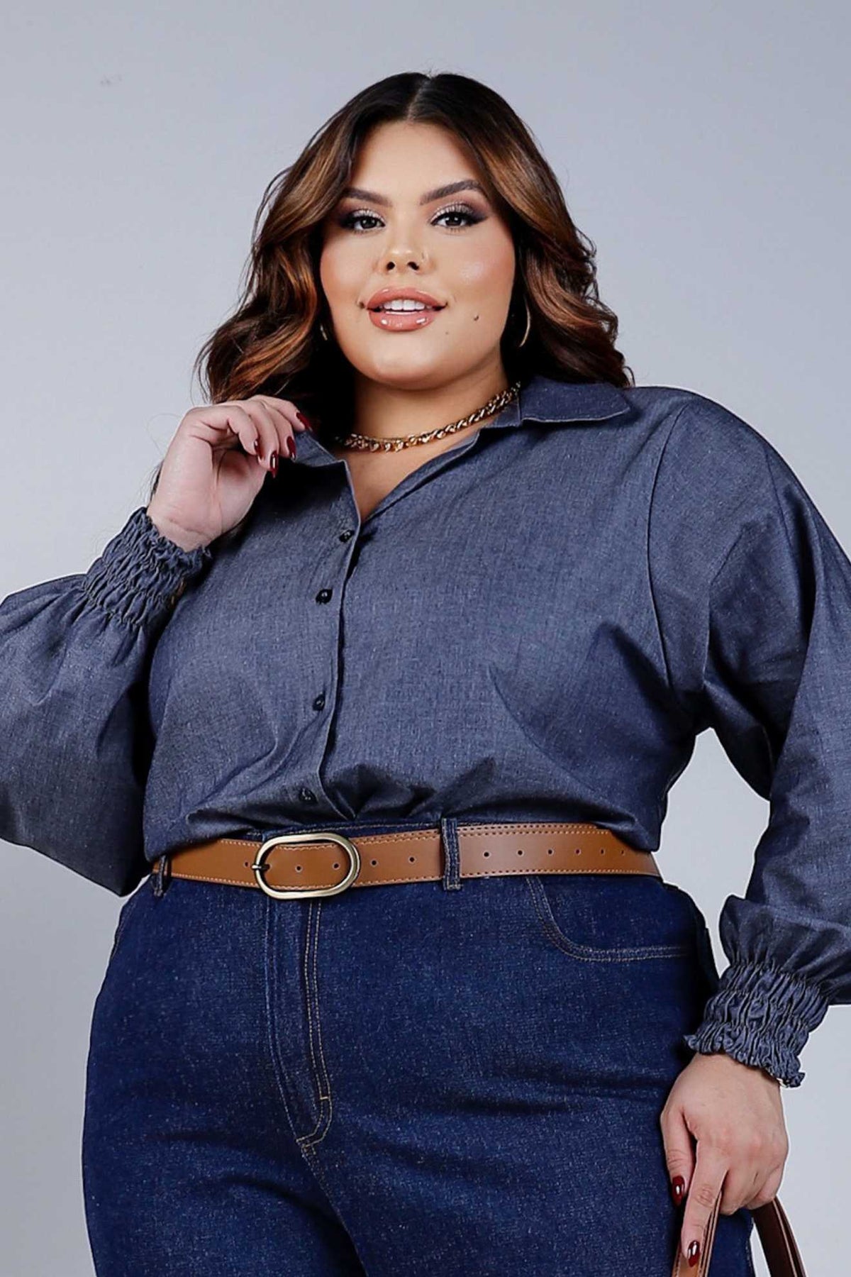 Cinto de Couro Sintético com Fivela Oval Caramelo