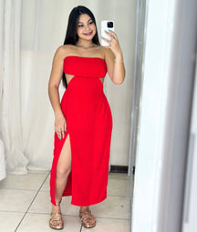Vestido Midi Com Aberturas e Fenda Jade