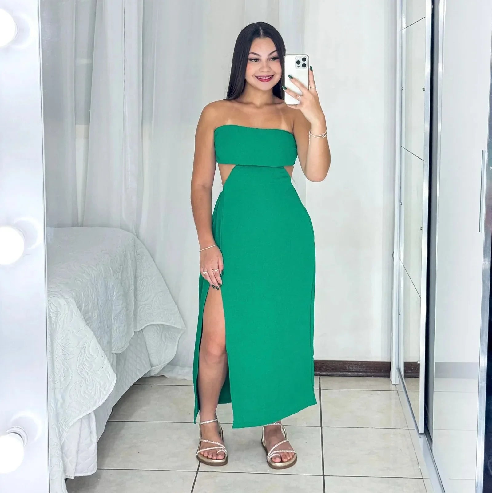 Vestido Midi Com Aberturas e Fenda Jade