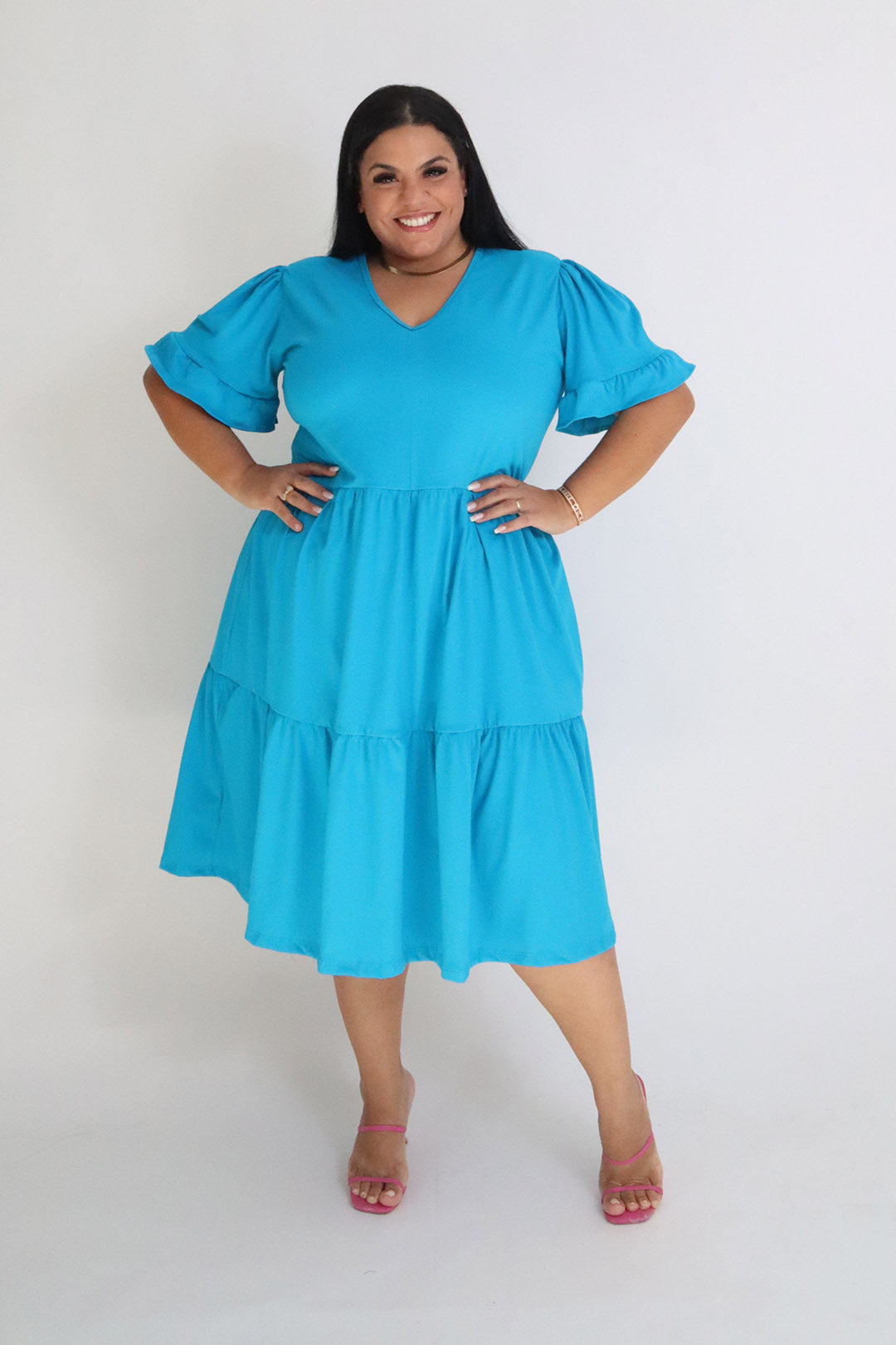 Vestido Dois Babados Manga Curta de Algodão