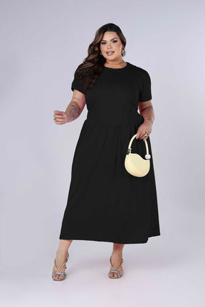 Vestido Midi de Algodão Cintura Baixa com Manga Curta