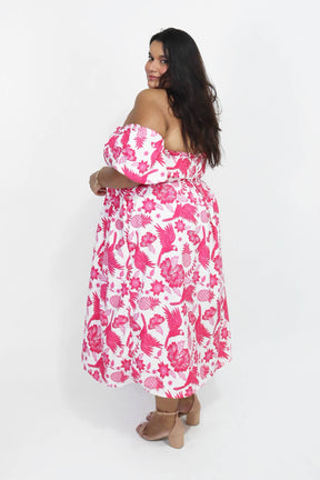 Vestido Midi Ombro a Ombro com Mangas Diana