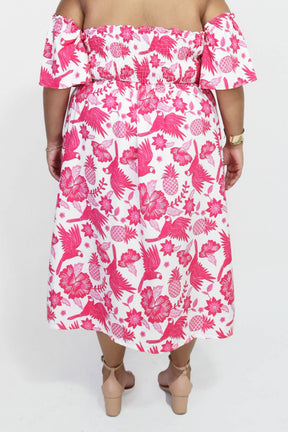 Vestido Midi Ombro a Ombro com Mangas Diana